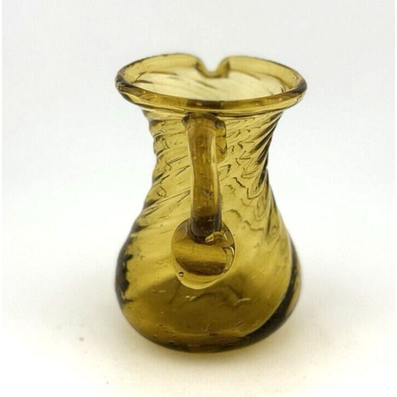 Hand Blown Vintage Amber Swirl Miniature Pitcher Creamer Vintage 3.5 in. - Picture 3 of 11